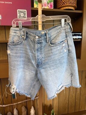 We The Free Light Wash Distressed Denim Shorts